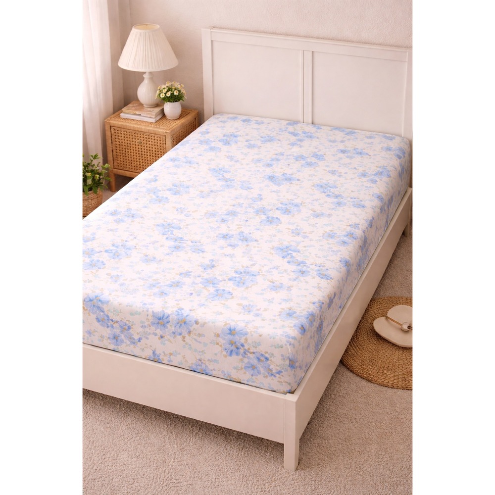 Vintage Morgan Jones Twin Sheet Set Blue Floral Fitted and Flat Sheets Cottage